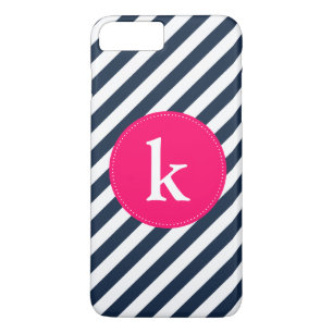 Hot Pink & Navy Monogram iPhone 7 Plus Hoesje