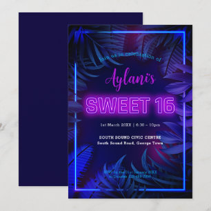 Hot Pink Neon Glow Sweet 16 Verjaardagsfeestje Kaart