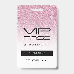 Hot Pink Ombre Glitter Sweet 16e VIP-pas Badge