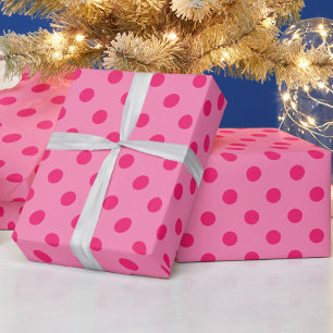 Hot Pink op Pink Polka Dots Patroonontwerp Cadeaupapier
