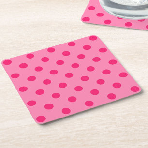 Hot Pink op Pink Polka Dots Patroonontwerp Vierkante Kartonnen Onderzetter