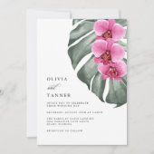 Hot Pink Orchids Tropische bruiloft met QR-code Kaart (Voorkant)