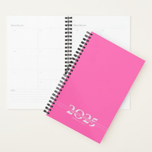 Hot Pink overlappende tekst Split Jaar Wekelijks Planner (Display)