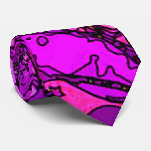 Hot Pink & Paarse psychedelische Stropdas (Opgerold)