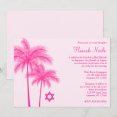 Hot Pink Palm Tree Tropical Bat Mitzvah Invitation Kaart (Voorkant / Achterkant)