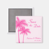 Hot Pink Palm Trees Tropical Save the Date Magneet (Voorkant / Achterkant)