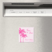 Hot Pink Palm Trees Tropical Save the Date Magneet (Insitu (Vaatwasser))