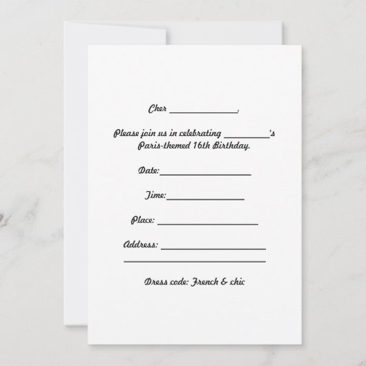 Hot Pink Paris Tour Eiffel Invitation de fête d'an (Dos)