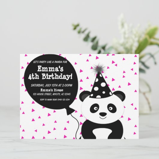 Hot Pink Partij als een Panda Birthday Kaart (Staand voorkant)