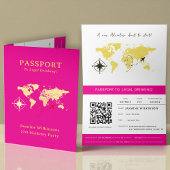 Hot Pink Passport Style 21st Birthday Party Aankondiging