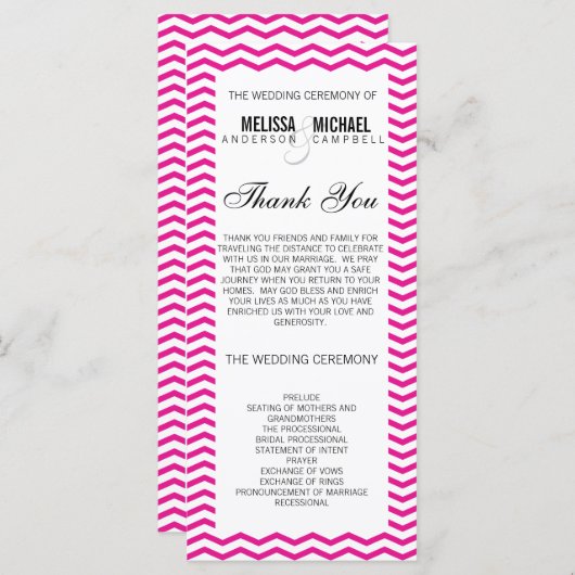 Hot Pink Perfect Chevron / Zig Zag Wedding Program Programma (Voorkant / Achterkant)
