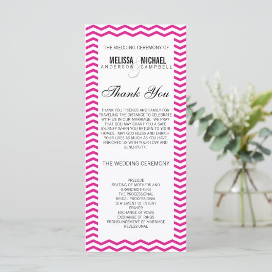 Hot Pink Perfect Chevron / Zig Zag Wedding Program Programma (Staand voorkant)