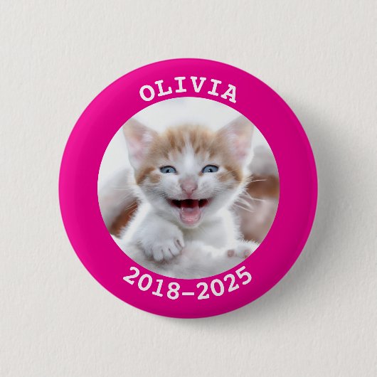 Hot Pink Pet Foto Memorial Ronde Button 5,7 Cm (Voorkant)