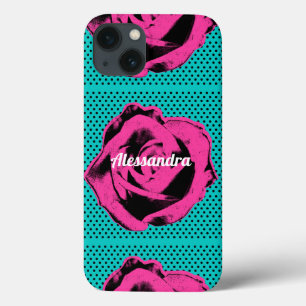 Hot Pink Pop-Art Rozen Retro Rockabilly iPhone 13 Hoesje