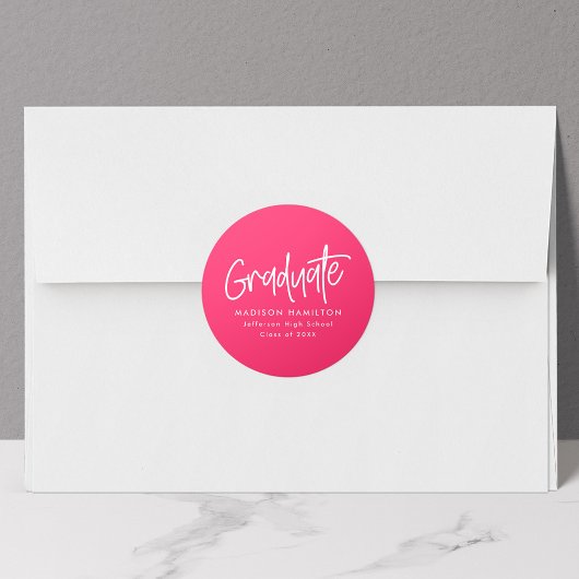 Hot pink | Preppy Script-Afstuderen Ronde Sticker