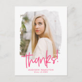 Hot Pink Preppy Script Photo Afstuderen Hartelijk Briefkaart (Voorkant)