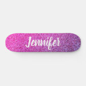 Hot Pink Purple Schabre Faux Glitter Personalized Skateboard (Horizontaal)