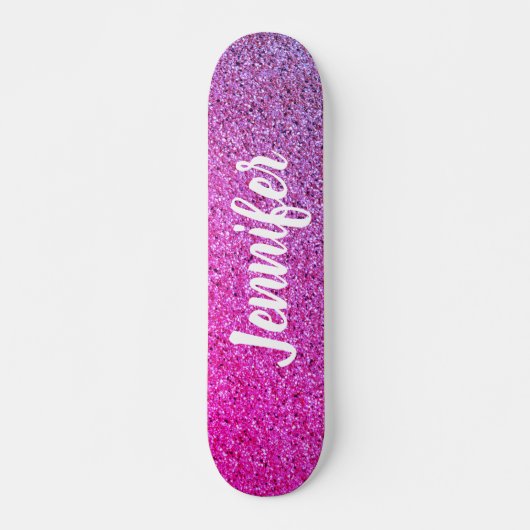 Hot Pink Purple Schabre Faux Glitter Personalized Skateboard (Voorkant)
