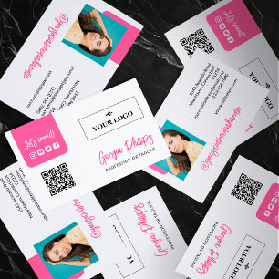Hot Pink QR Code Foto Logo Social Media Visitekaartje