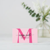 Hot Pink QR Code Script Girly Monogram Naam Visitekaartje (Staand voorkant)
