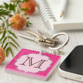 Hot Pink Quarterfoil Latti Monogram Sleutelhanger (Voorkant Rechts)