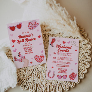 Hot Pink Red Last Rodeo Bachelorette Kaart