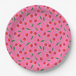 Hot Pink Retro Berry Cherry verjaardagsfeestje Papieren Bordje