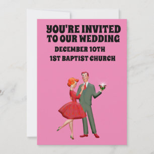 HOT PINK RETRO COUPLE WEDDING CUSTOM INVITATIONS KAART