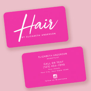 Hot Pink Retro Script Haarstylist Visitekaartje