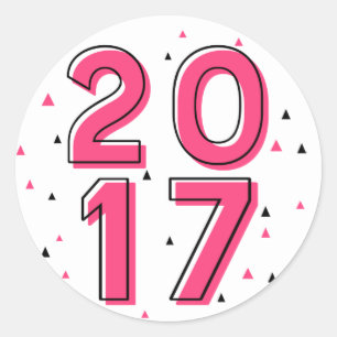 Hot Pink Retro Typografie Gelukkig Nieuwjaar 2017 Ronde Sticker