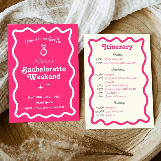 Hot Pink Retro Wave Bachelorette Weekend Route Kaart