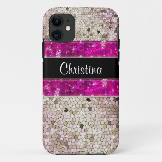 Hot Pink Rhinestone Glitter Bling Diamond Sequins Case-Mate iPhone Case (Achterkant)