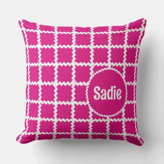 Hot Pink Ric Race Patroon voor meisjes met naam Kussen