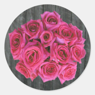 Hot Pink Rose Boeket & Barnwood Sticker