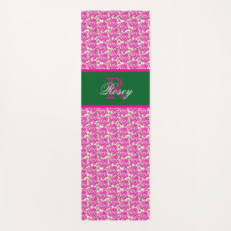 Hot Pink Roses Girly Personalised Name Monogram  Yogamat