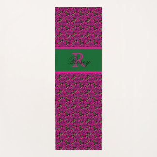 Hot Pink Roses Girly Personalised Name Monogram  Yogamat