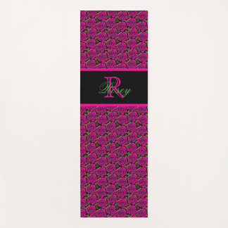 Hot Pink Roses Girly Personalised Name Monogram  Yogamat