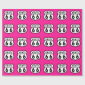 Hot Pink Route 66 verkeersbord Cadeaupapier (Vlak)