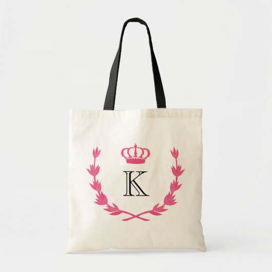 Hot Pink Royal Crown & Monogram Tote Bag (Voorkant)