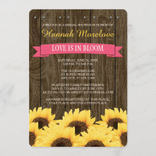 HOT PINK RUSTIC SUNFLOWER VRIJGEZELLENFEEST INVITE KAART