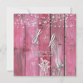 Hot Pink Rustic Wood String Lights Save the Dates