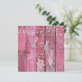 Hot Pink Rustic Wood String Lights Save the Dates (Staand voorkant)