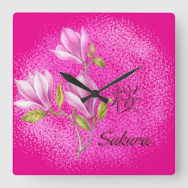 Hot Pink Sakura Wall Clock Vierkante Klok