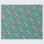 HOT PINK SANTA CHRISTMAS FLAMINGO HOLIDAY GIFTWRAP CADEAUPAPIER (Vlak)