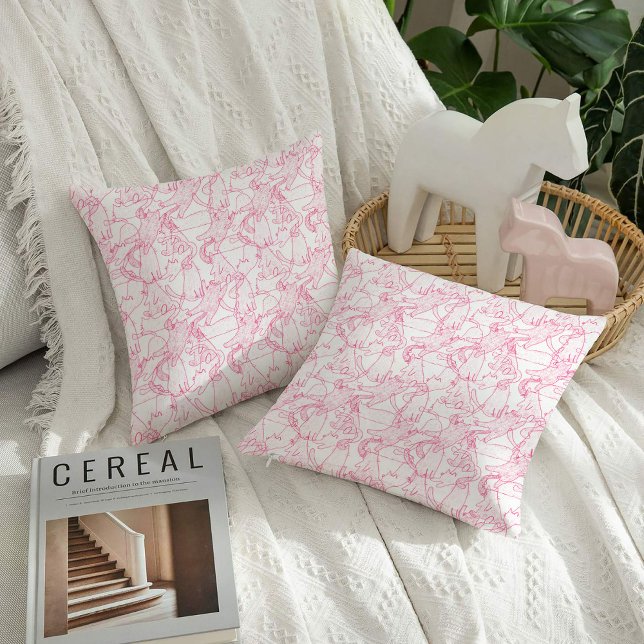 Hot Pink Scribble Cats – modern cute Pattern Kussen (Creator heeft geüpload)
