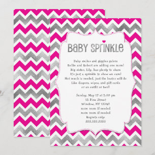 Hot Pink Silver Girl Baby Sprinkle Uitnodigingen