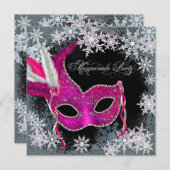 Hot Pink Snowflake Masquerade Party Uitnodigingen (Voorkant / Achterkant)