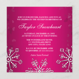 HOT PINK SNOWFLAKE SWEET SIXTEEN BIRTHDAY KAART
