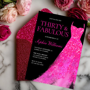 Hot Pink Sparkle Dress 30ste Verjaardag Party Zwar Kaart