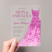 Hot Pink Sparkle Dress 50ste verjaardagsfeestje Acryl Uitnodigingen (Insitu (Draagbaar))